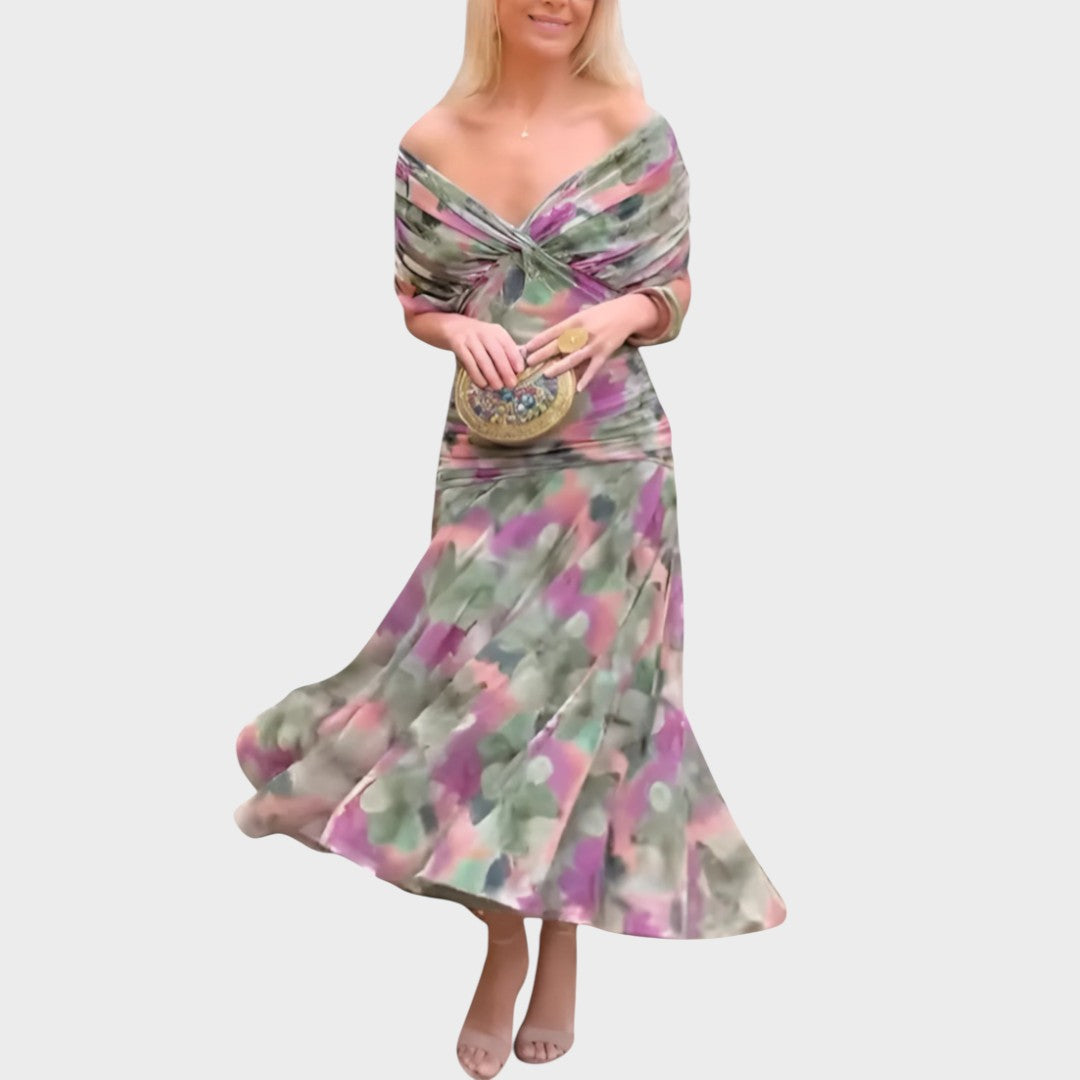 Lora | Vestido Longo com Decote em V e Estampa Floral