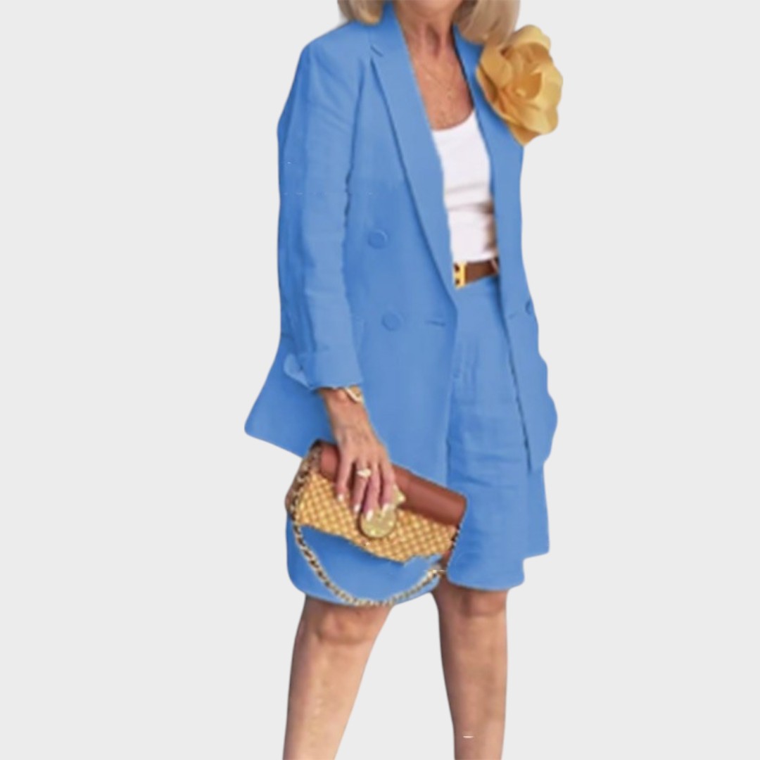 Riley | Conjunto de Linho com Blazer de Manga 3/4 e Short de Cintura Alta