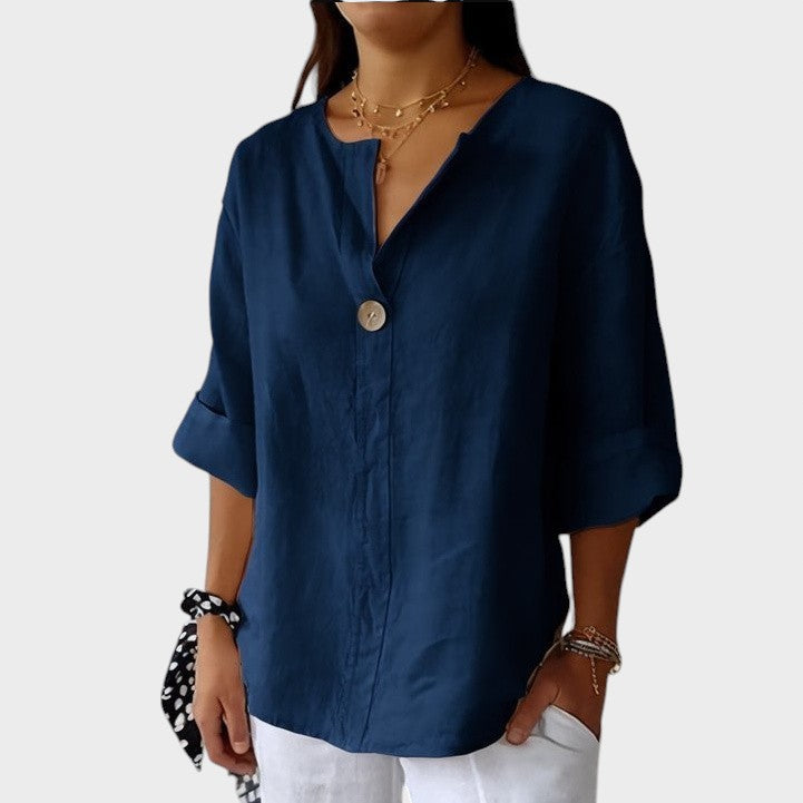Zamma | Blusa de Linho com Decote V e Elegância Descontraída