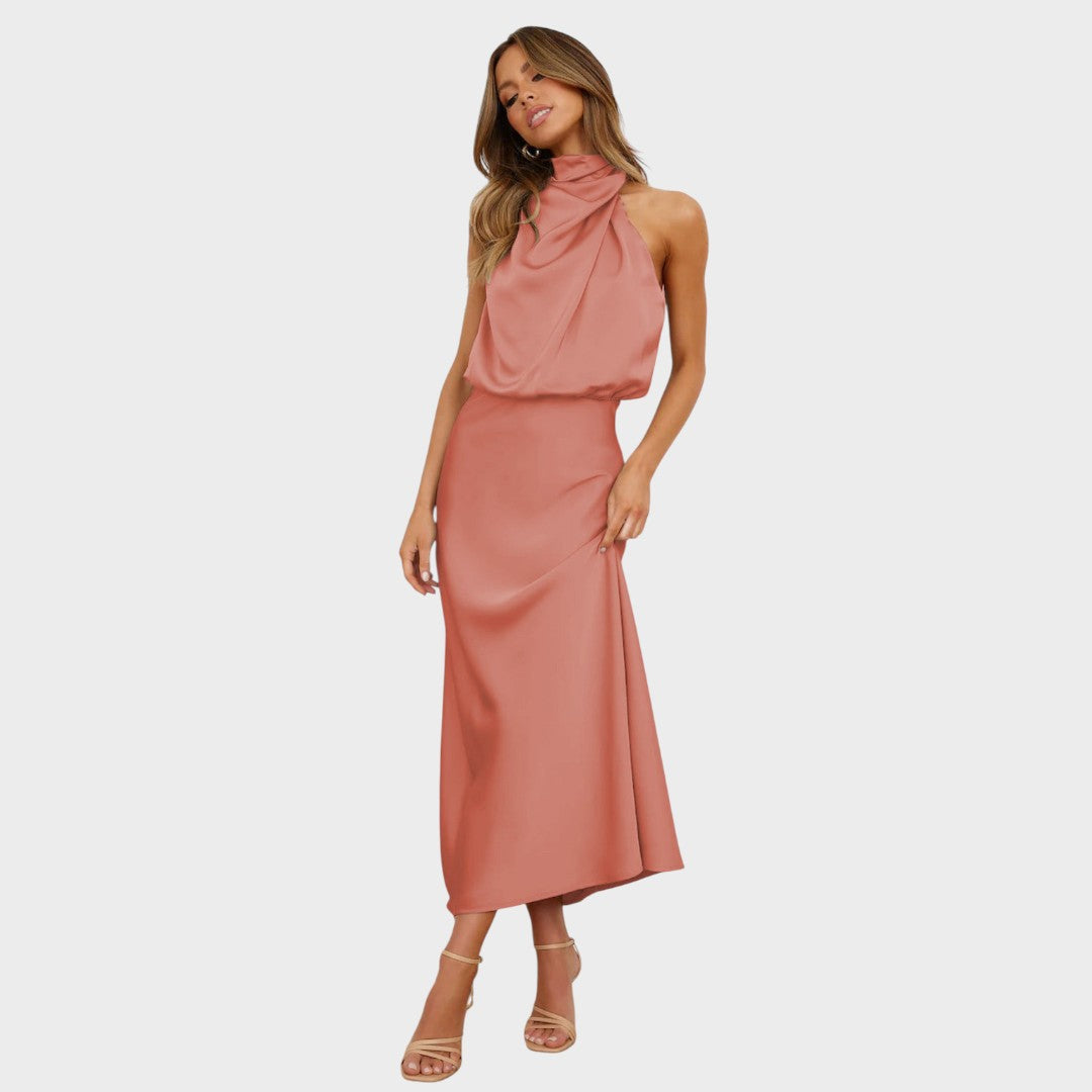 Chantal | Elegante Vestido de Cetim Fluido para Jantares e Cerimônias