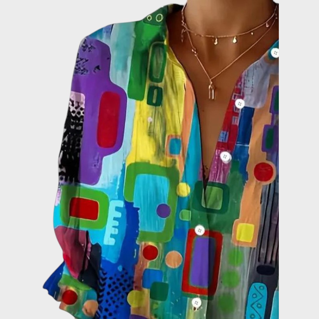 Estelle | Blusa Multicolorida com Caimento Drapeado