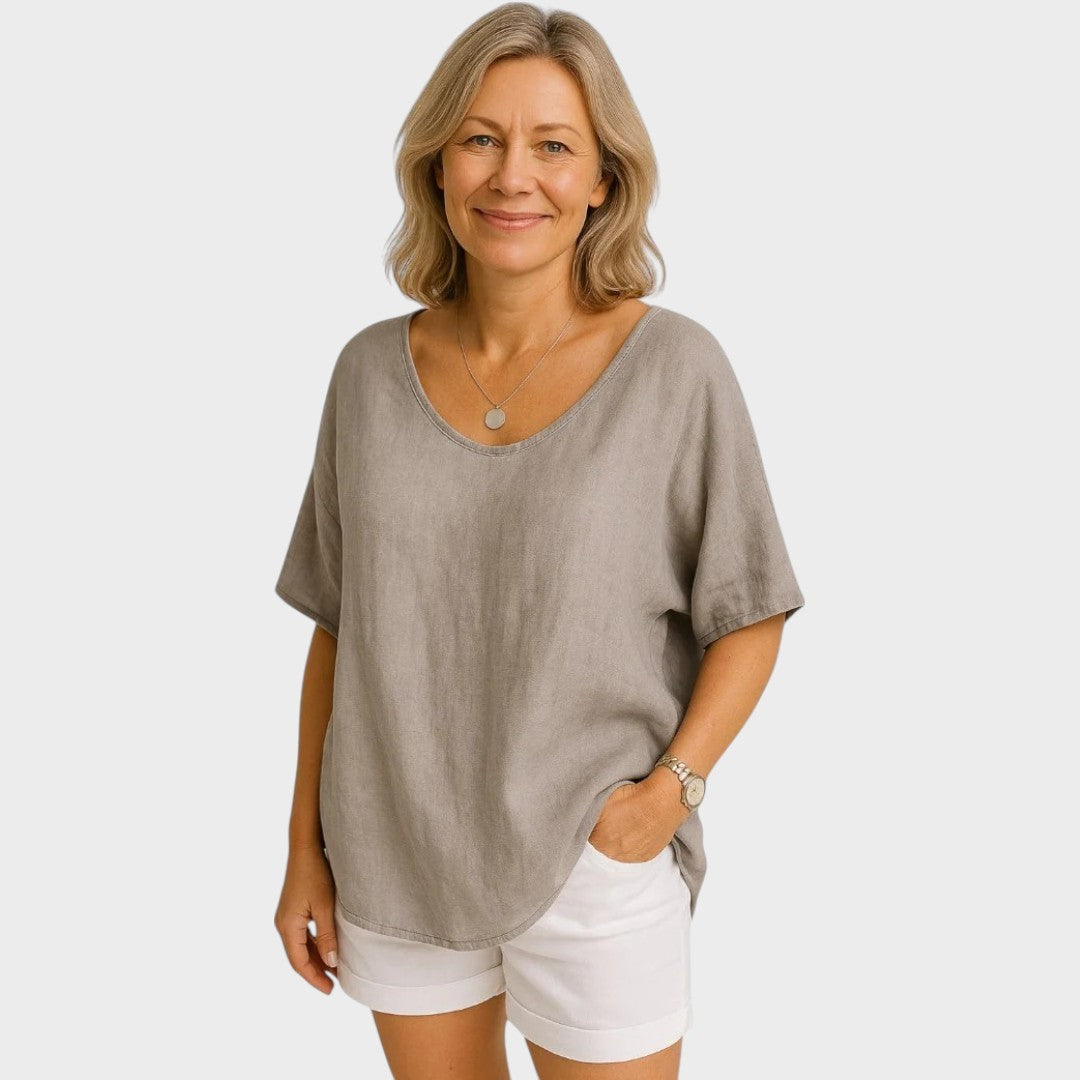 Grace | Blusa Básica Solta de Manga Curta com Cobertura no Quadril
