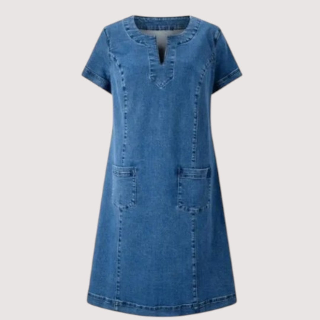 Mila | Vestido Jeans com Decote em V para o Dia a Dia