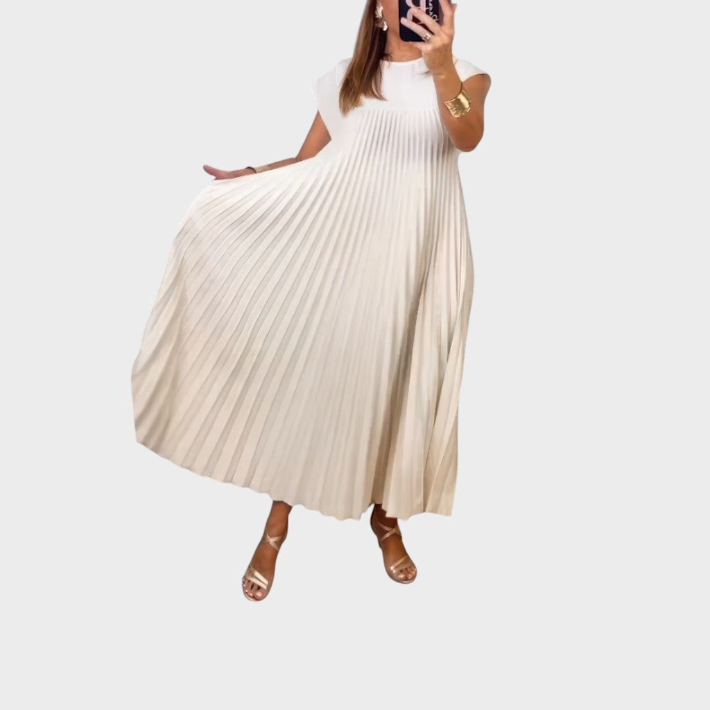 Celine | Vestido Plissado Fluido e Solto para Tardes Ensolaradas e Ocasiões Especiais