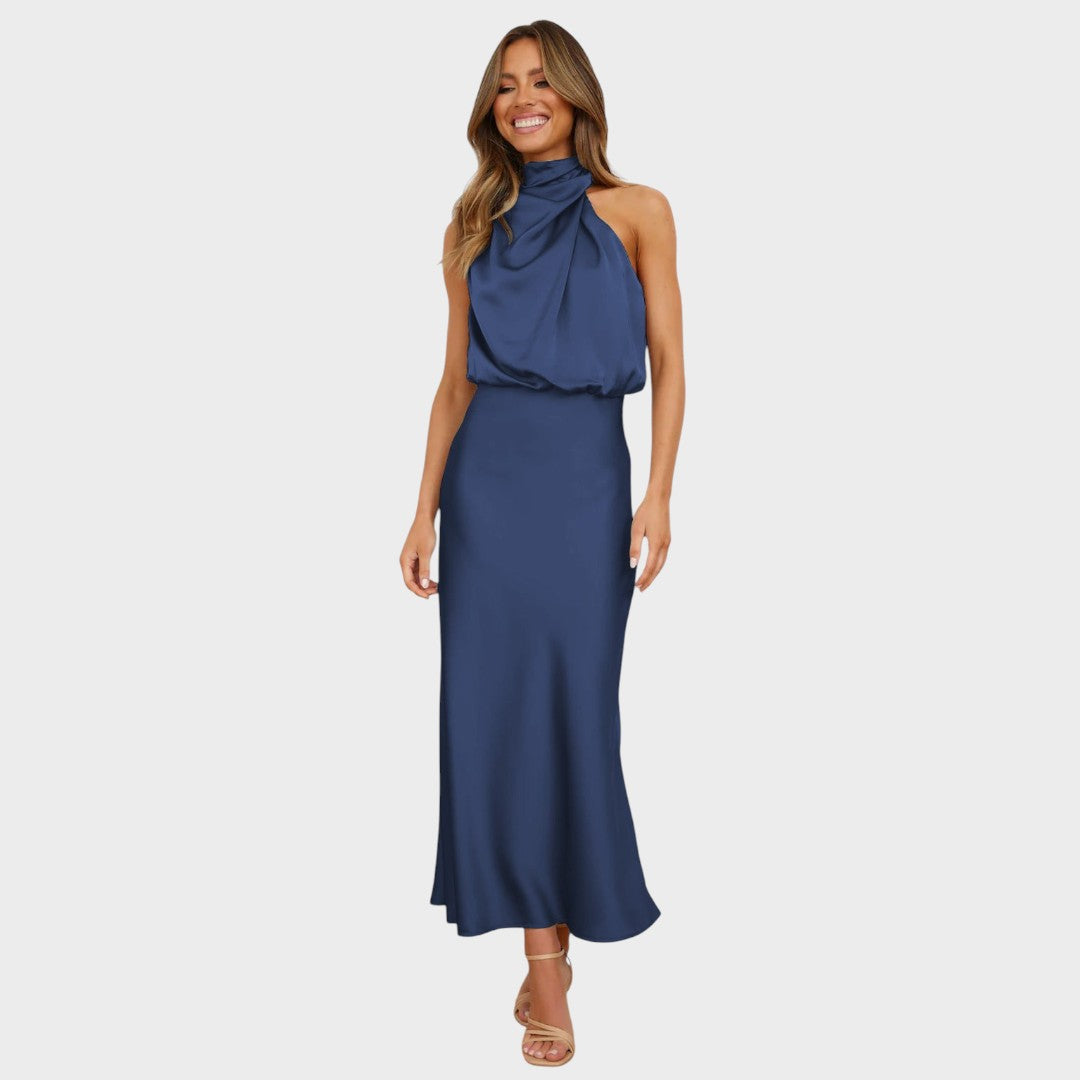 Chantal | Elegante Vestido de Cetim Fluido para Jantares e Cerimônias