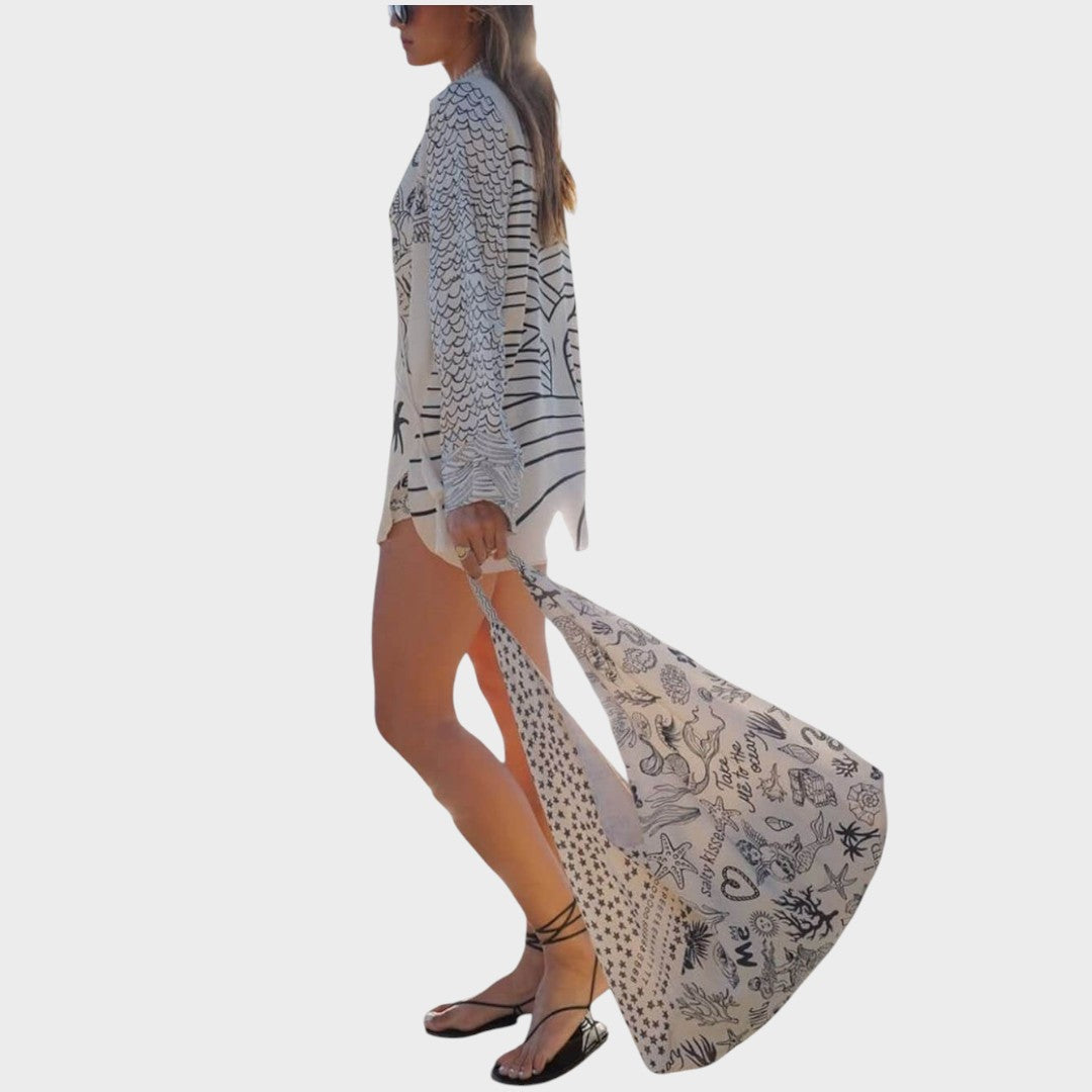 Arial | Conjunto de Camisa Listrada e Shorts com Decote em V para Dias de Praia