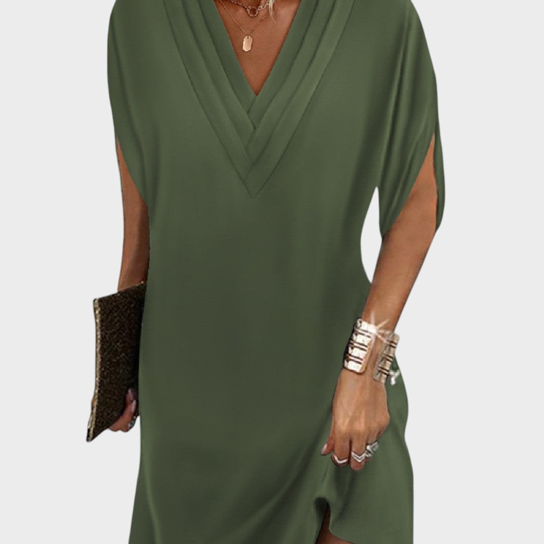 Elena | Elegante Vestido com Decote em V e Mangas com Fenda
