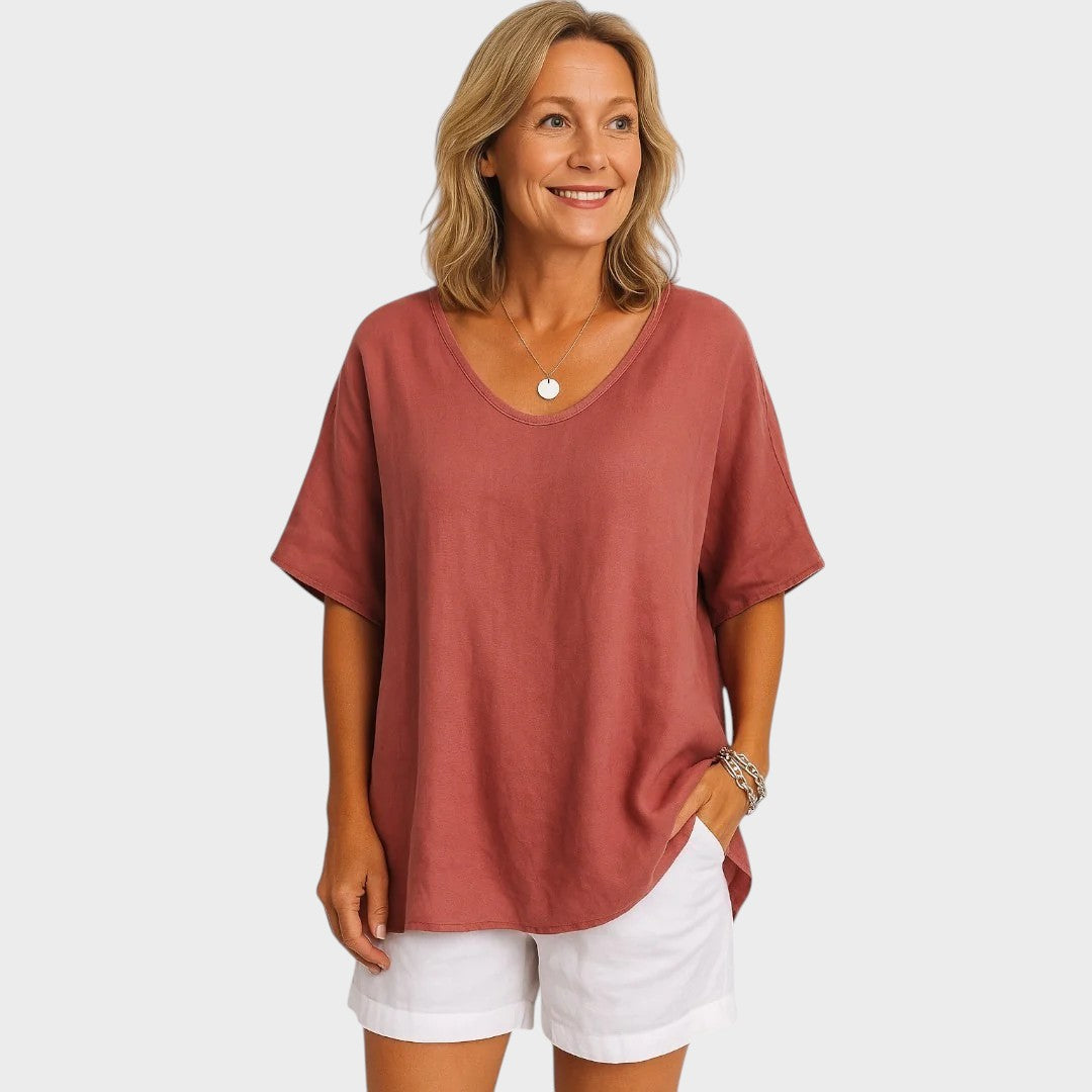 Grace | Blusa Básica Solta de Manga Curta com Cobertura no Quadril