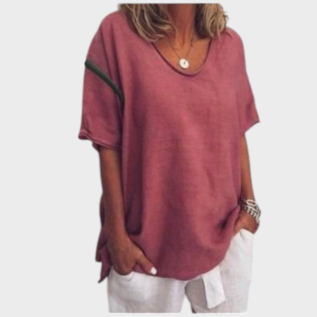 Grace | Blusa Básica Solta de Manga Curta com Cobertura no Quadril