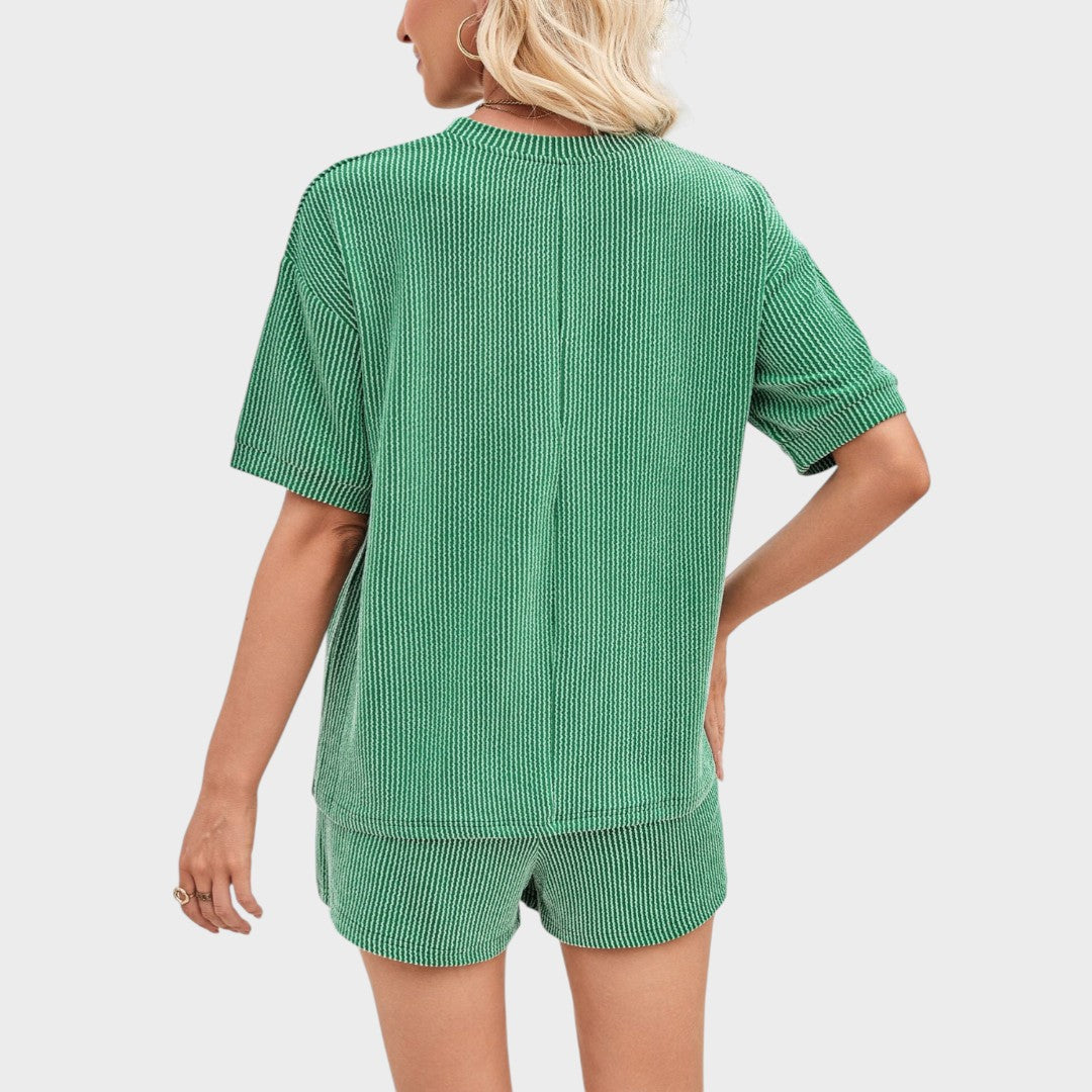 Esmeralda | Conjunto Canelado de Duas Peças com Camiseta e Short
