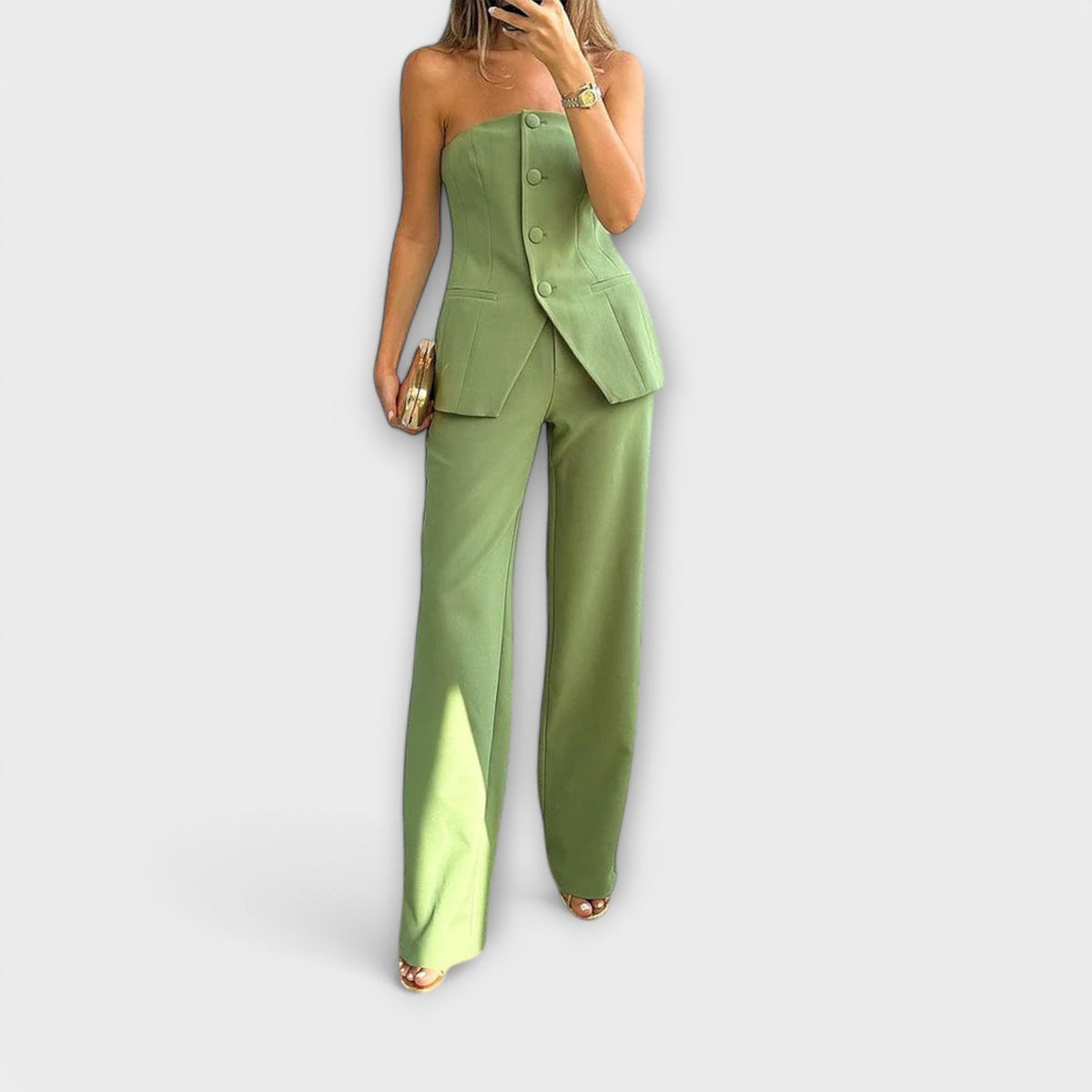 Jean | Elegante Conjunto de Duas Peças com Top e Calça Combinando