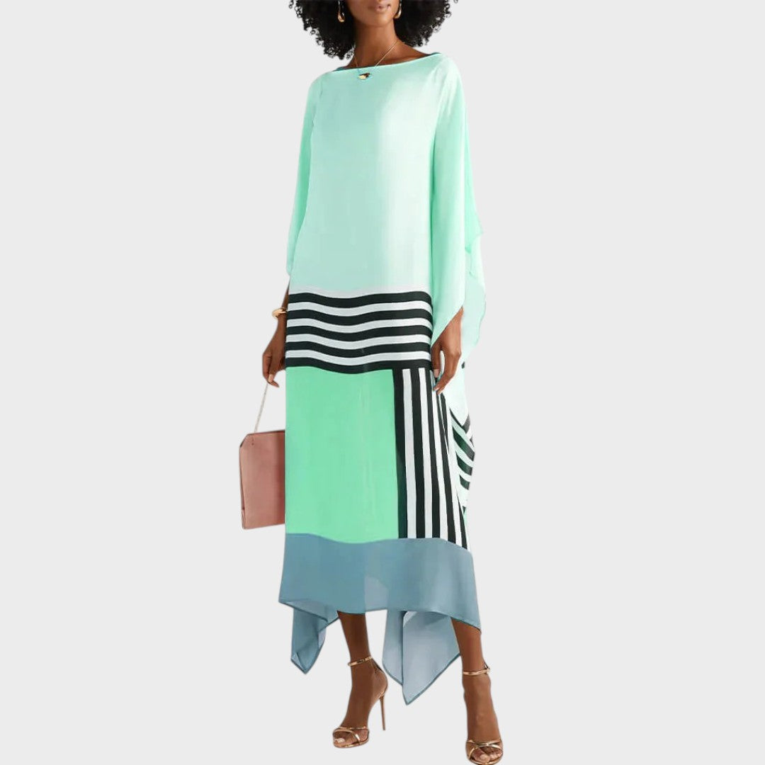 Sora | Vestido Elegante com Estampa Geométrica e Mangas Morcego