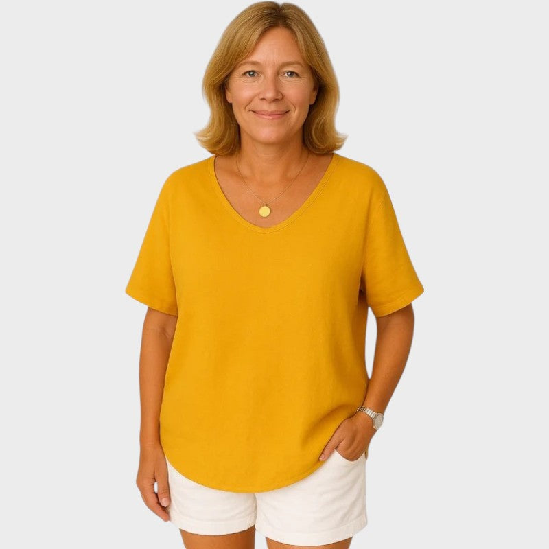 Grace | Blusa Básica Solta de Manga Curta com Cobertura no Quadril