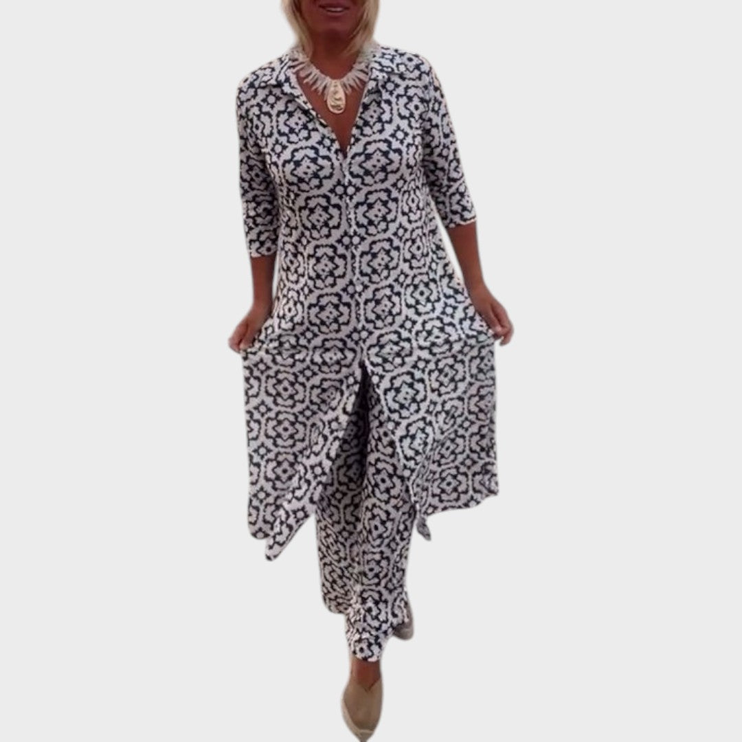 Lupita | Elegante Conjunto de 2 Peças com Estampa Geométrica e Decote em V