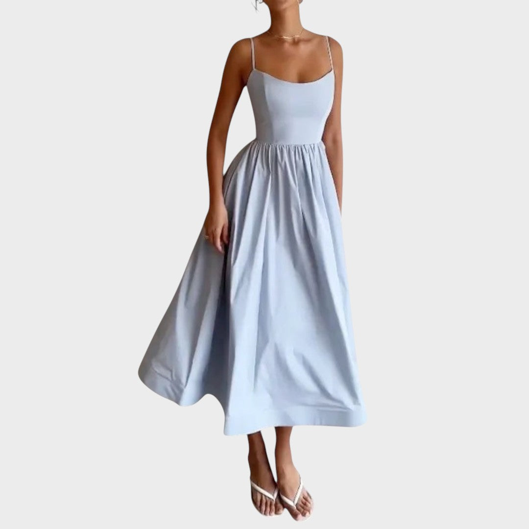 Jovie | Vestido de Alças Finas com Decote Redondo e Cor Lisa