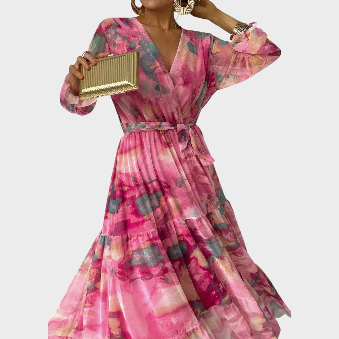 Alanna | Vestido Longo com Estampa Floral e Mangas Bufantes