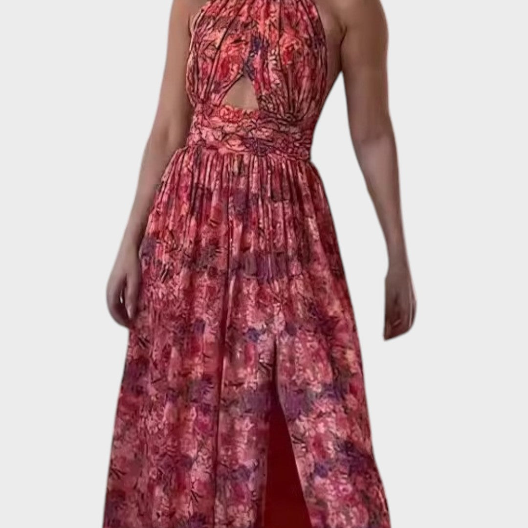 Lunay | Vestido Longo Costas Abertas com Estampa Floral para Dias de Verão