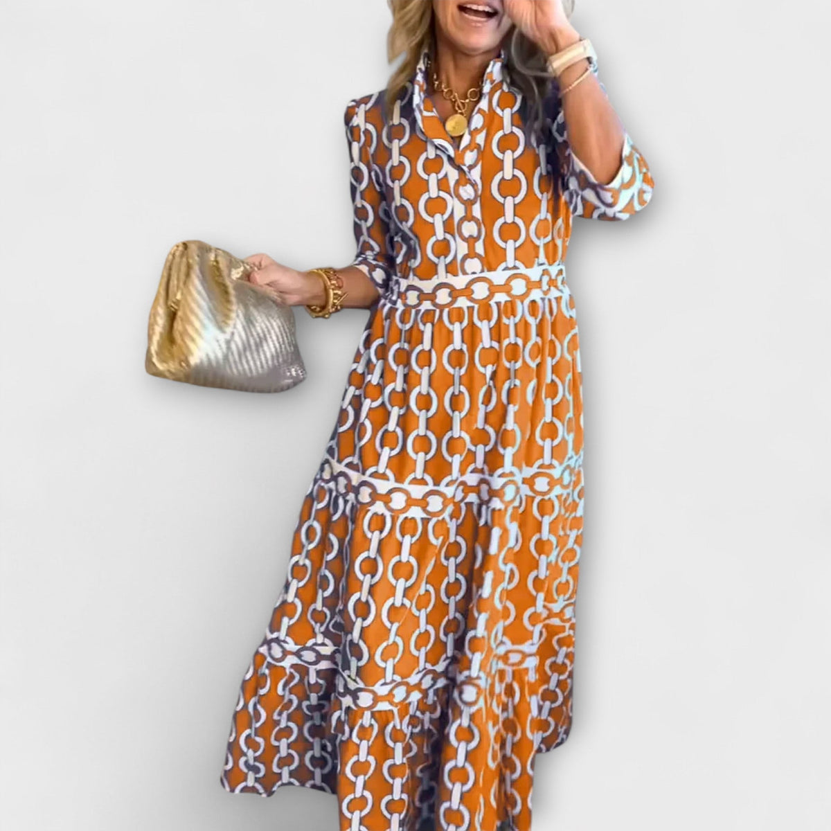 Jude | Vestido Midi com Manga 3/4 e Gola Camisa