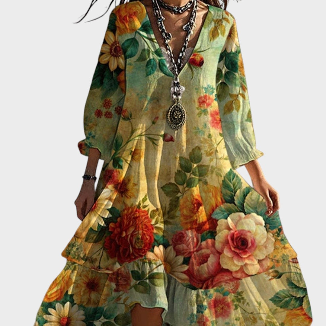 Sophie | Vestido Boho Vintage Floral com Decote em V