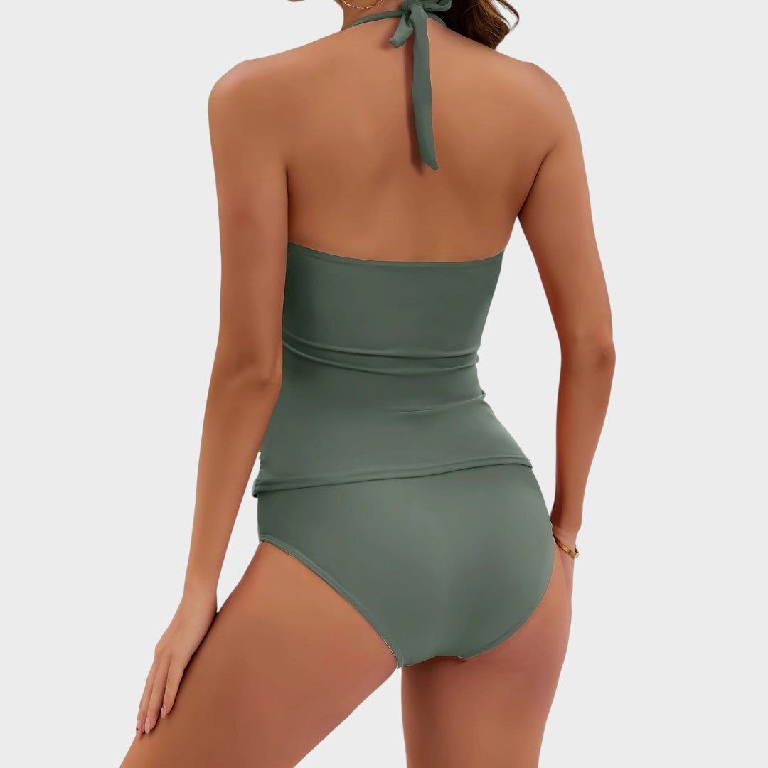 Lía | Maiô Modelador com Detalhes Dourados e Franzidos Elegantes