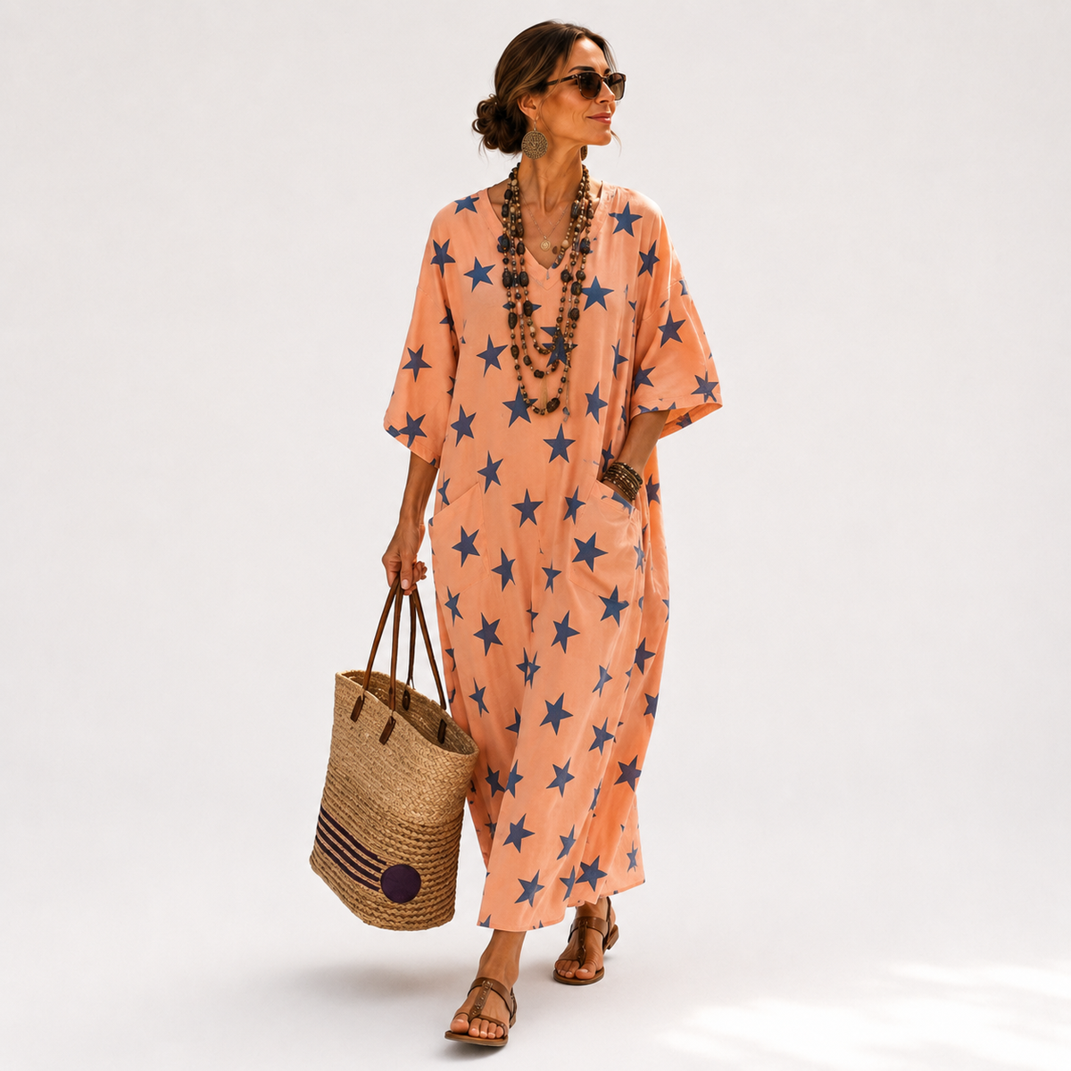 Caftan Selma Coral Estrelas