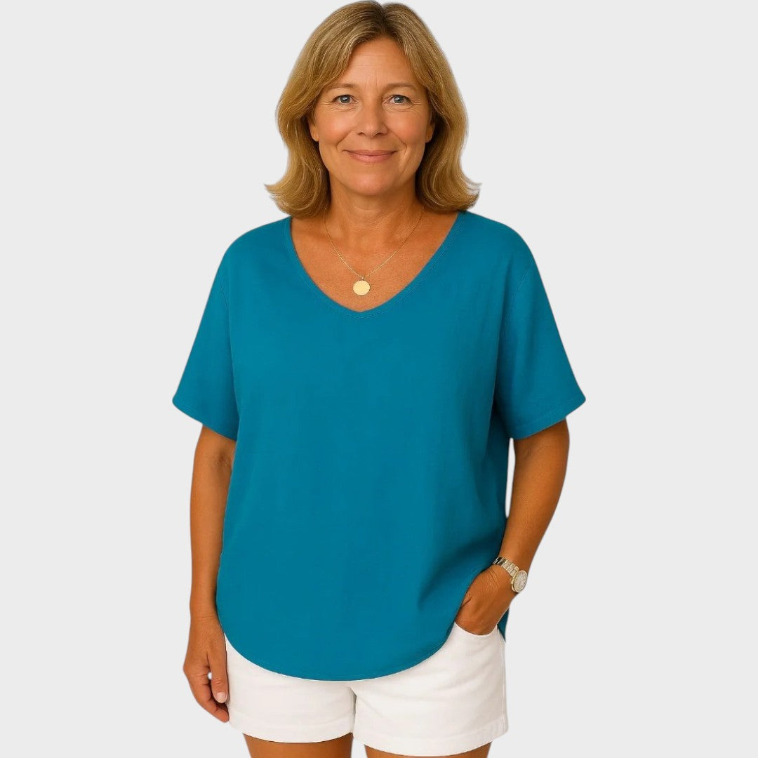 Grace | Blusa Básica Solta de Manga Curta com Cobertura no Quadril