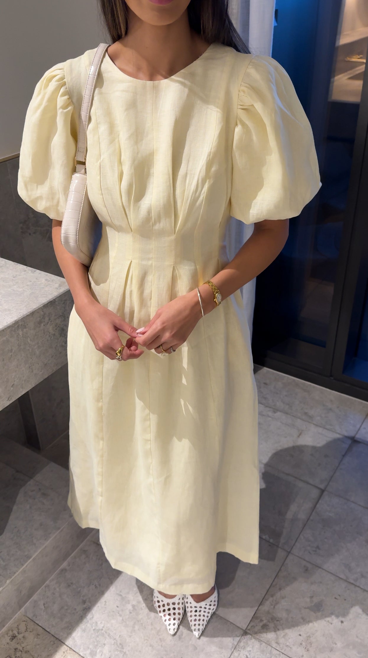 Catarina | Vestido Maxi de Lino con Mangas Abullonadas