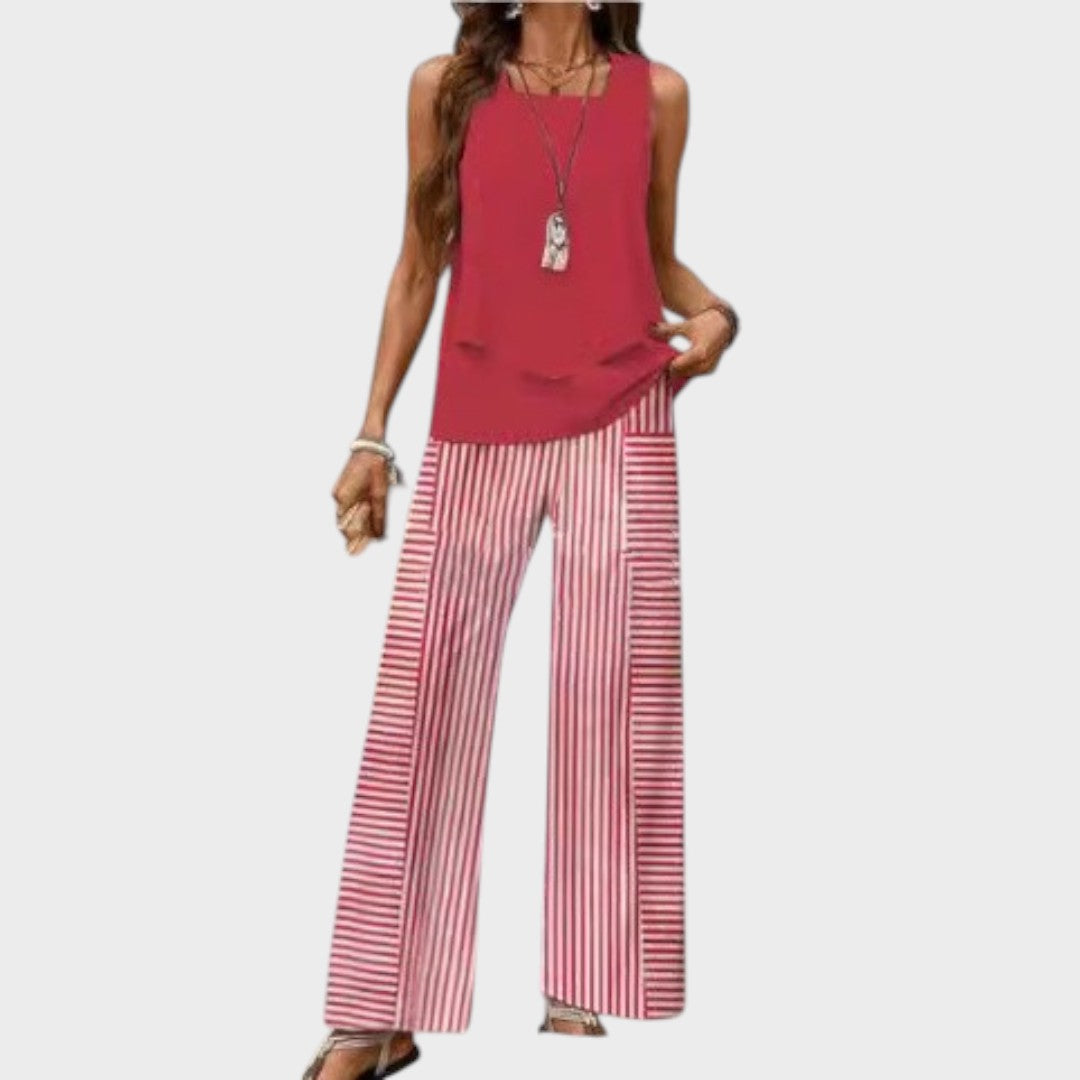 Elisa | Conjunto de Duas Peças Leve com Blusa Fluida e Calça Estampada