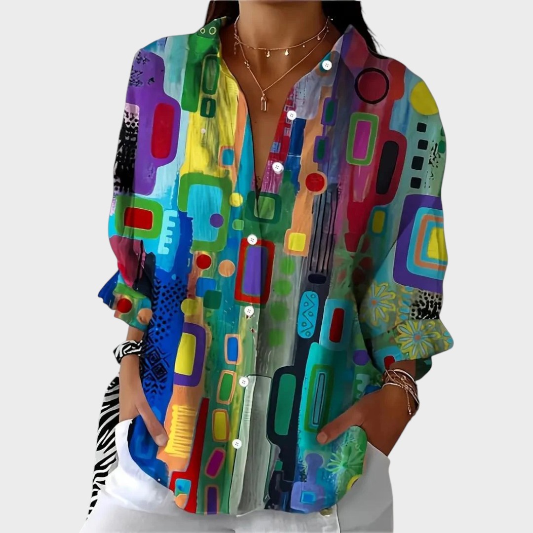 Estelle | Blusa Multicolorida com Caimento Drapeado