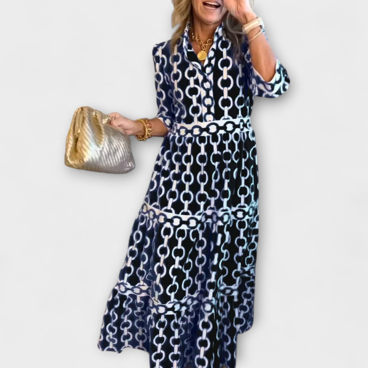 Jude | Vestido Midi com Manga 3/4 e Gola Camisa