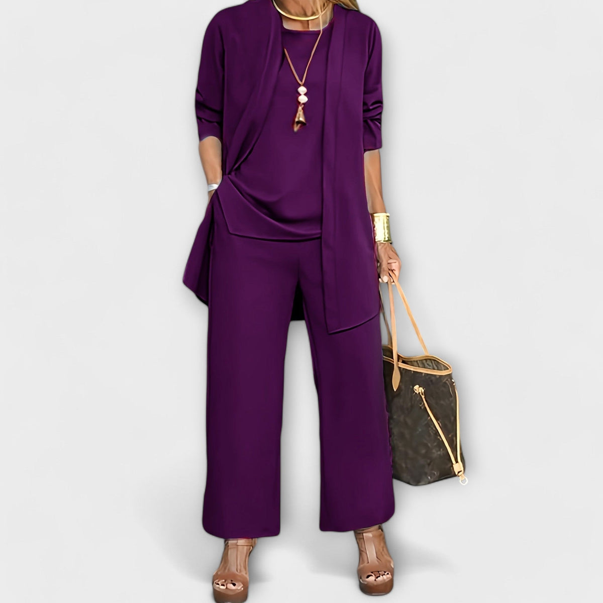 Sofía | Conjunto de 3 Peças com Calça, Top e Cardigã Soltinhos