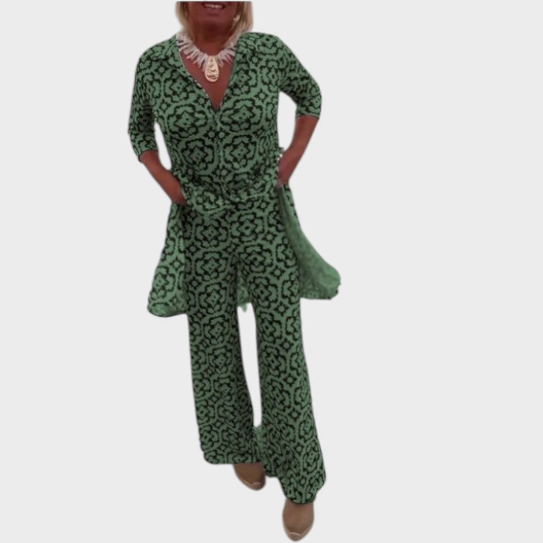 Lupita | Elegante Conjunto de 2 Peças com Estampa Geométrica e Decote em V
