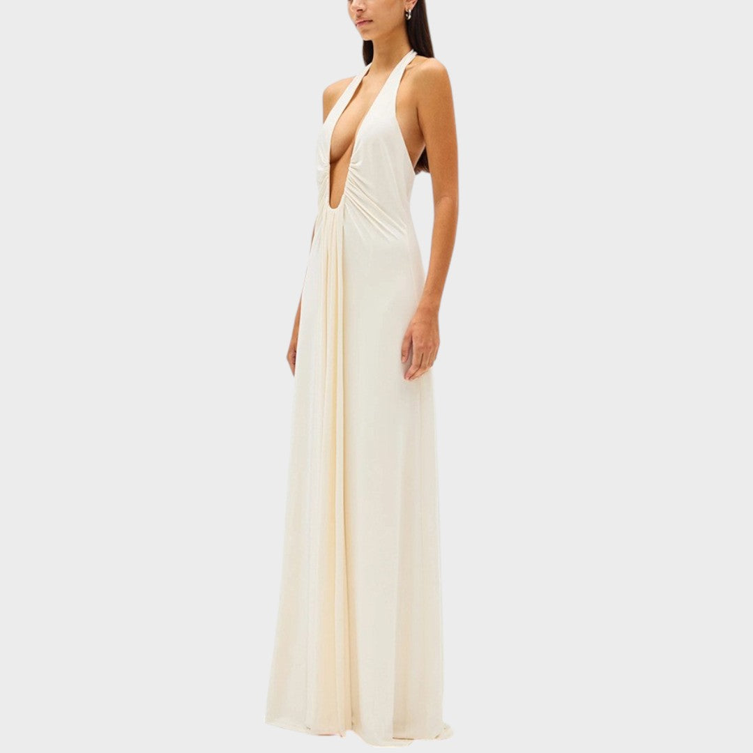Inala | Vestido de Cupro Fluido com Decote Profundo e Caimento Drapeado