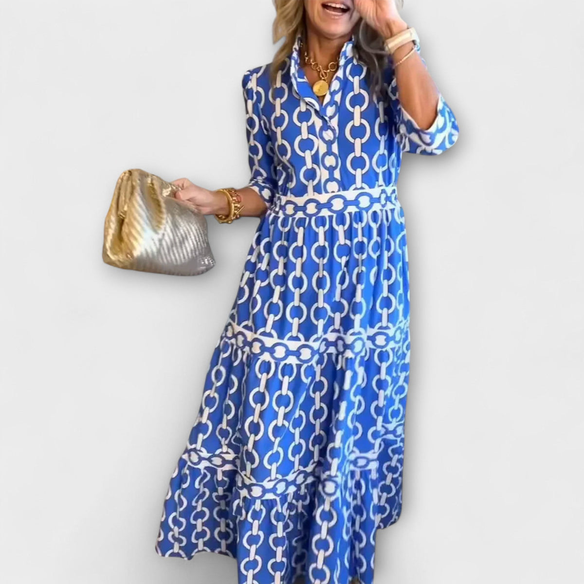 Jude | Vestido Midi com Manga 3/4 e Gola Camisa