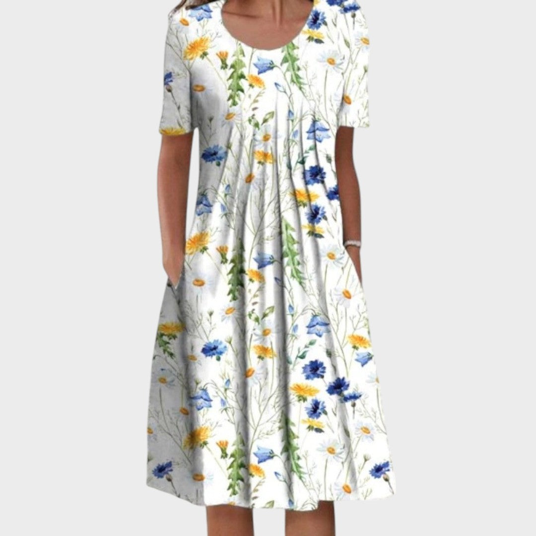 Valéria | Vestido Floral com Frente Plissada