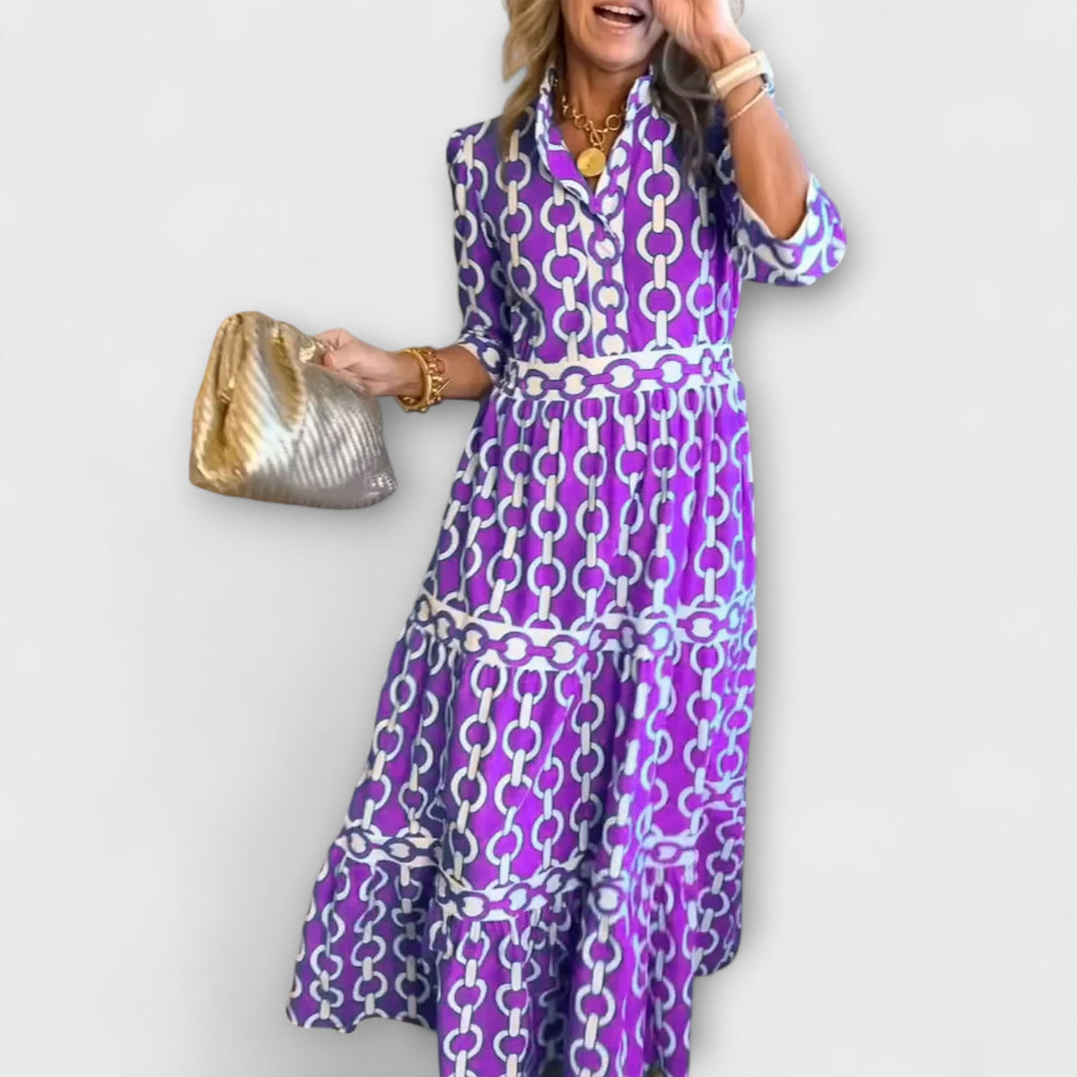 Jude | Vestido Midi com Manga 3/4 e Gola Camisa