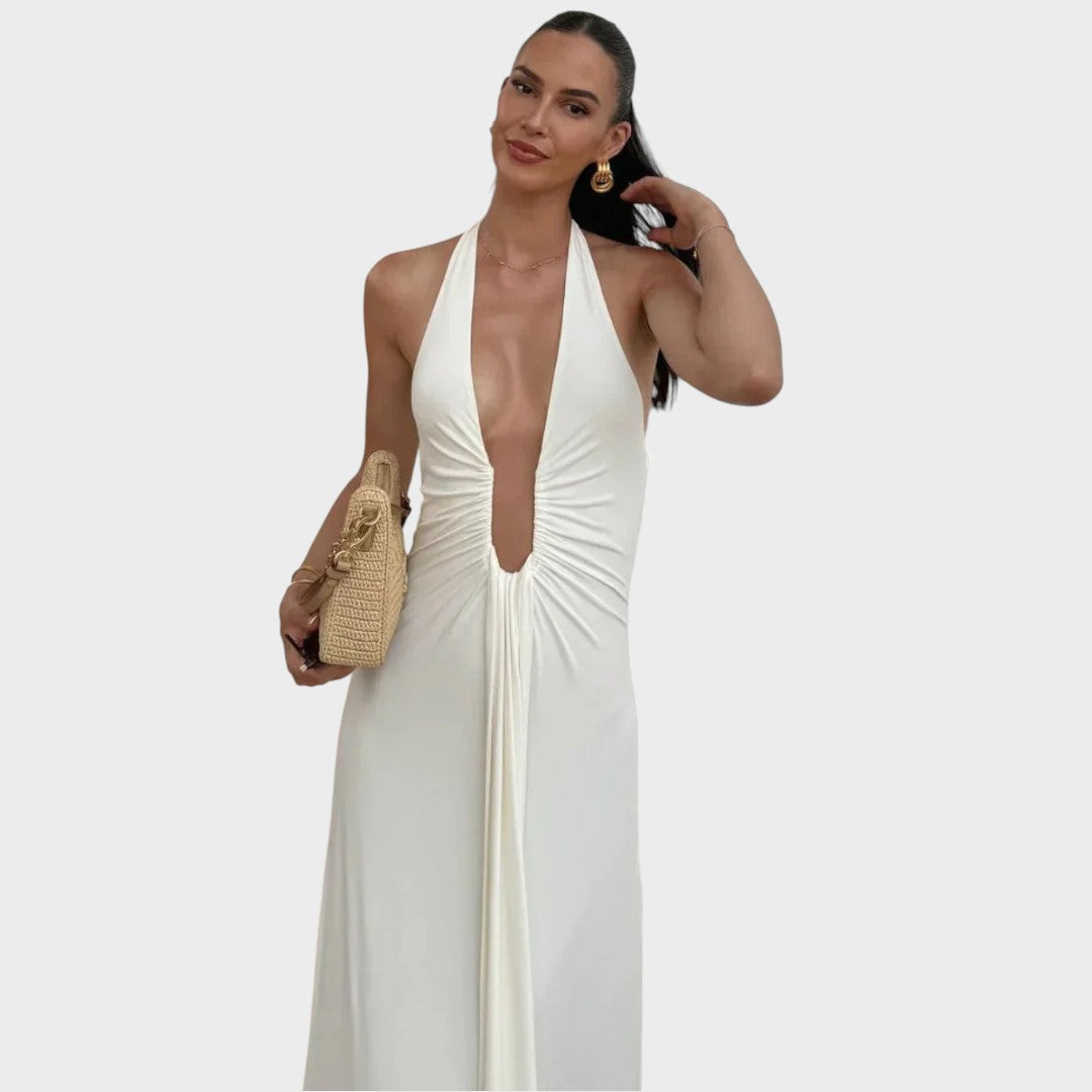 Inala | Vestido de Cupro Fluido com Decote Profundo e Caimento Drapeado
