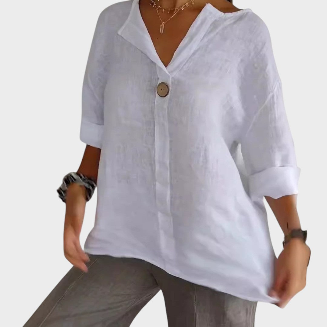Zamma | Blusa de Linho com Decote V e Elegância Descontraída