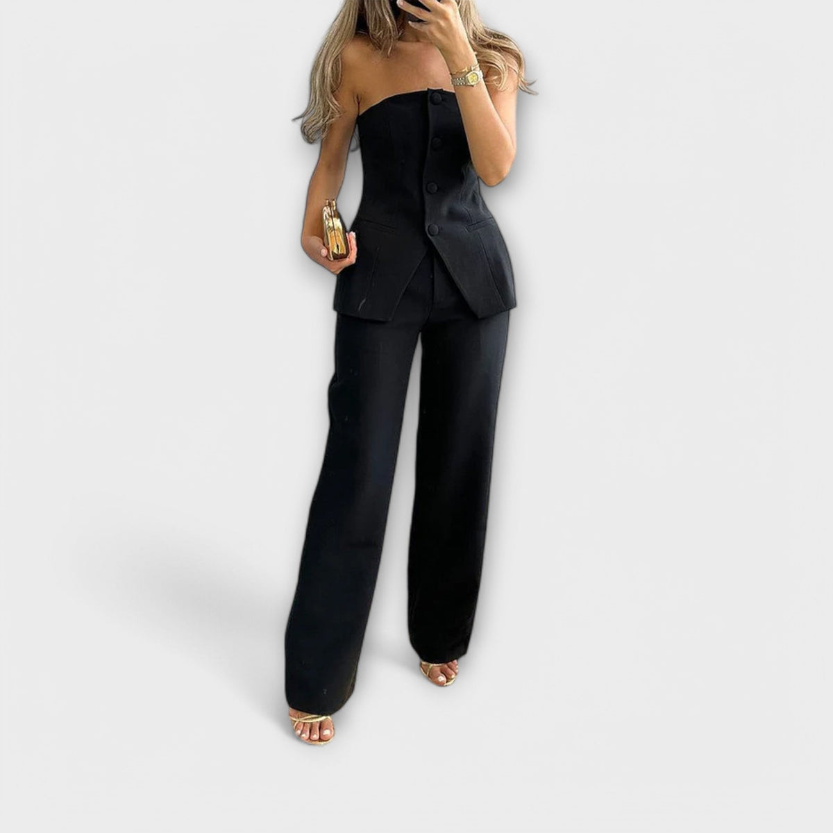 Jean | Elegante Conjunto de Duas Peças com Top e Calça Combinando