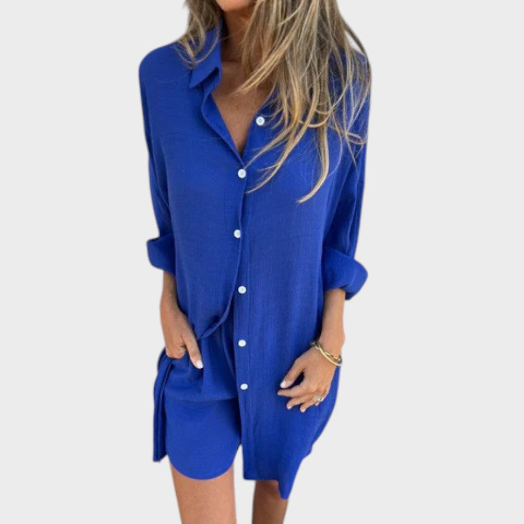 Nora | Conjunto de Camisa e Shorts de Linho Leve e Confortável para o Dia a Dia