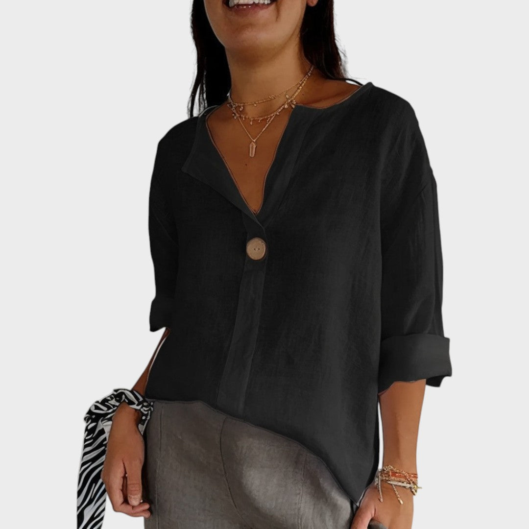 Zamma | Blusa de Linho com Decote V e Elegância Descontraída