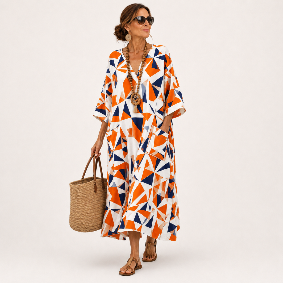Caftan Layla Laranja Geométrico