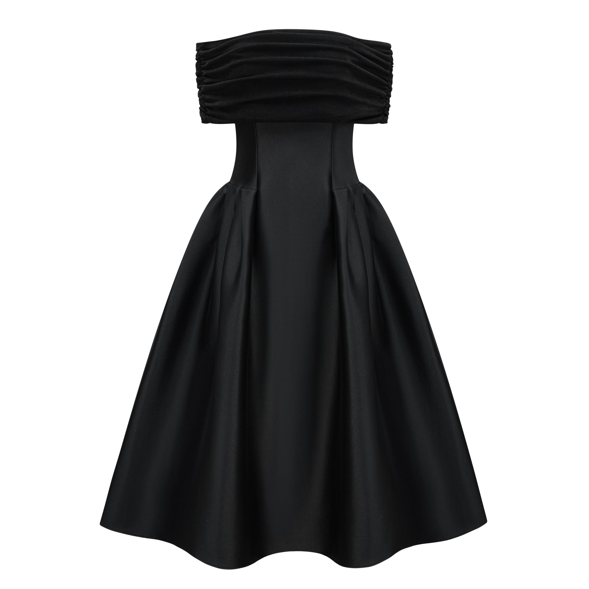 AINARA | VESTIDO MIDI OMBRO A OMBRO PRETO