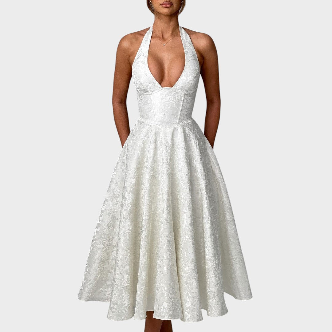 Catalina | Vestido Midi Romântico Fluido para Brunchs e Passeios de Fim de Semana