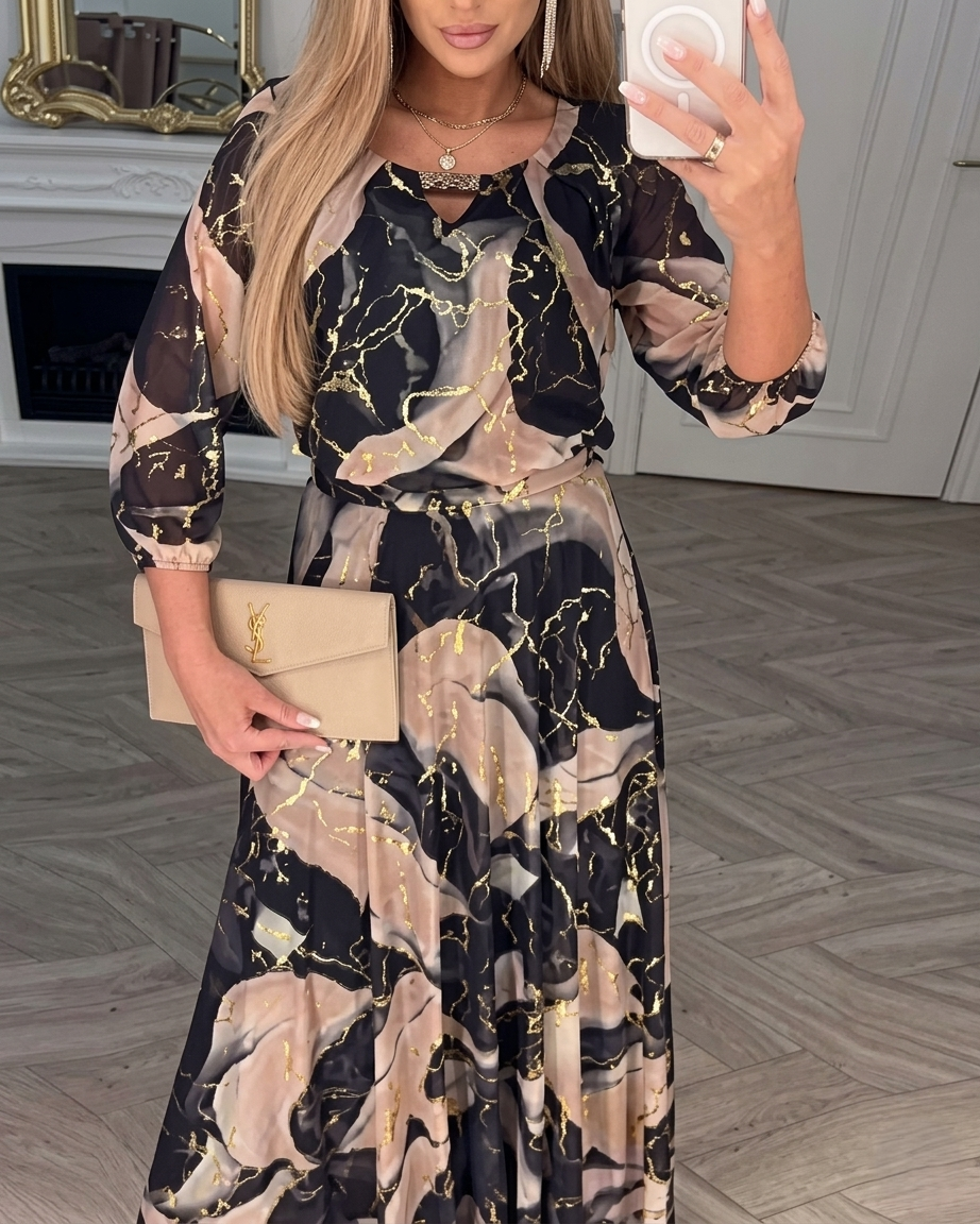 Valerie | Elegante vestido fluido y vaporoso con un estampado elegante que realza tu silueta