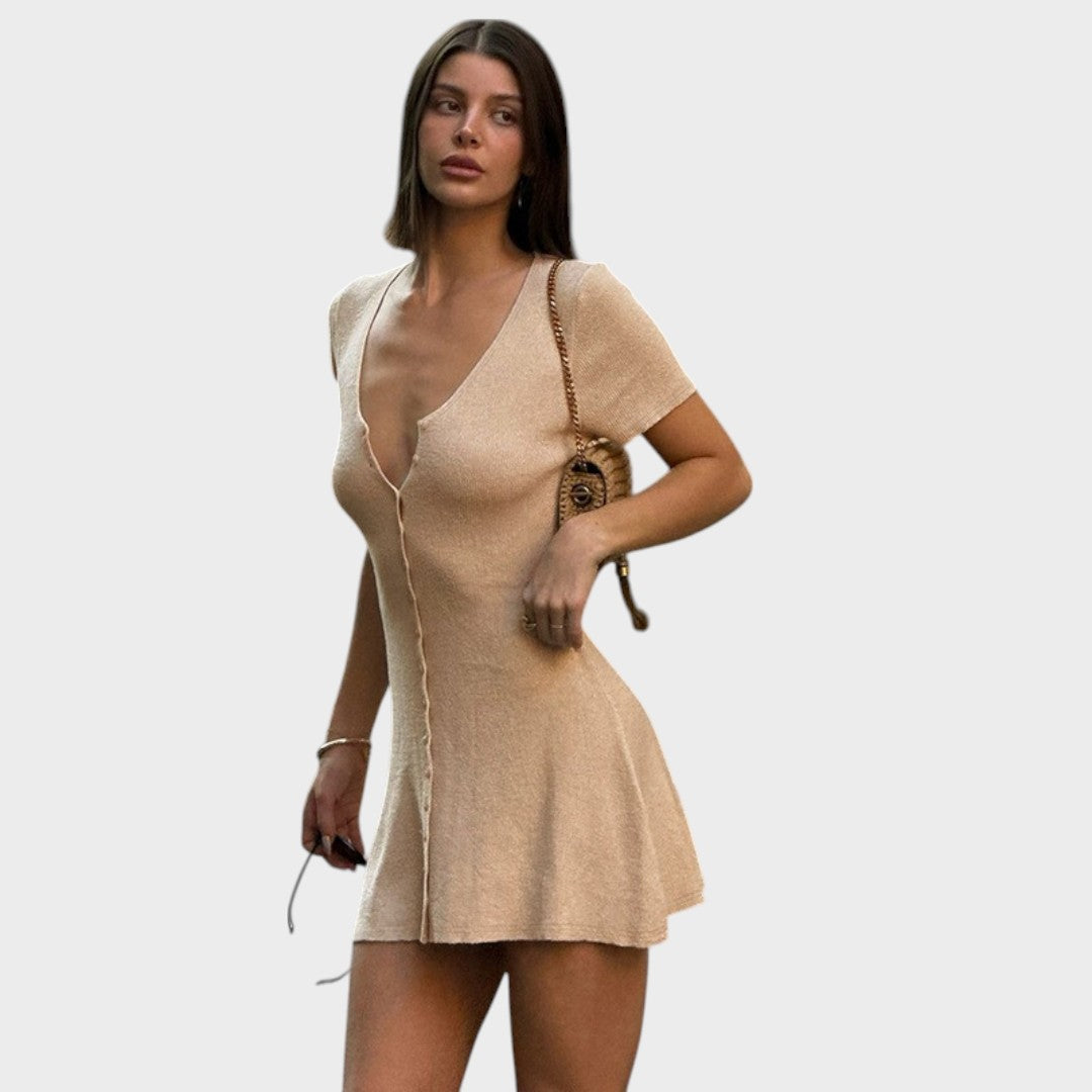 Francisca | Vestido Curto de Tricô Canelado