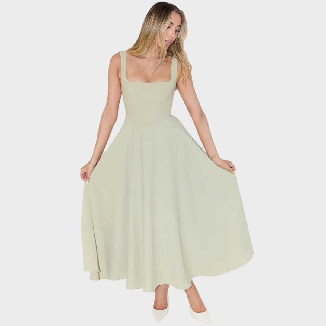 Nina | Elegante Vestido Midi com Alças Largas e Decote Quadrado