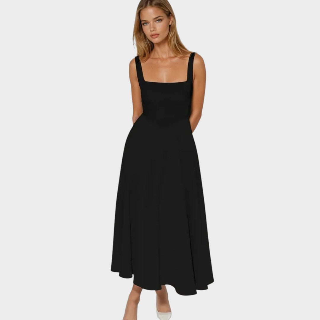 Nina | Elegante Vestido Midi com Alças Largas e Decote Quadrado