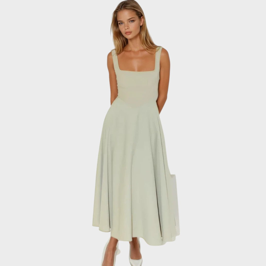 Nina | Elegante Vestido Midi com Alças Largas e Decote Quadrado