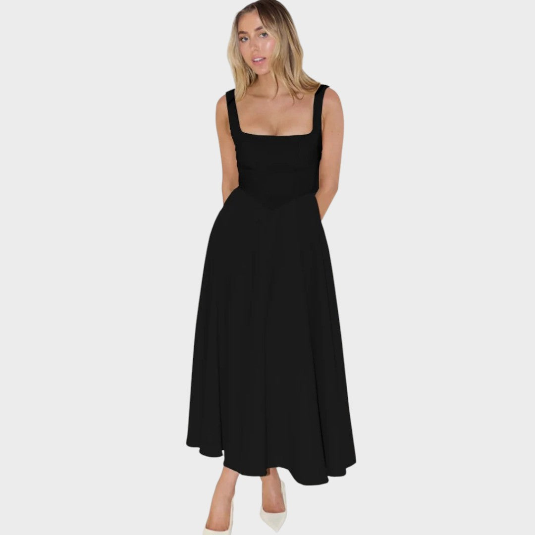 Nina | Elegante Vestido Midi com Alças Largas e Decote Quadrado
